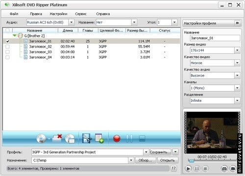 Рабочая область программы Xilisoft DVD Ripper
