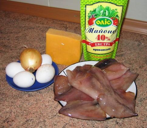 Продукты для салата из кальмаров